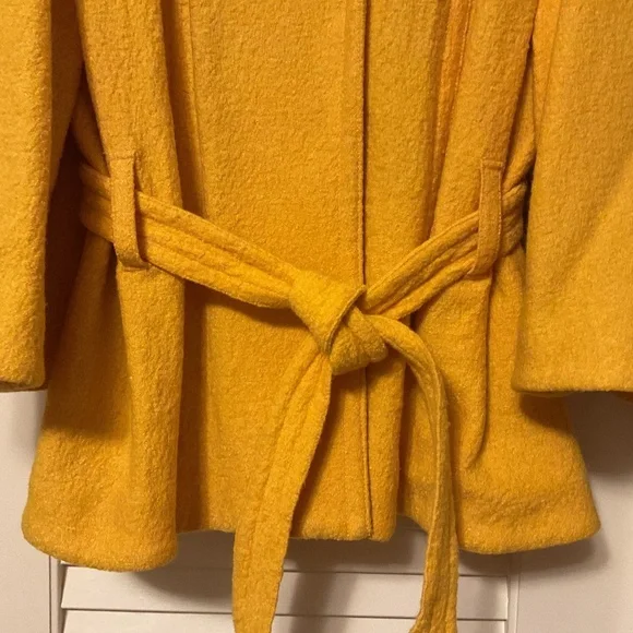 Yellow Tweed Wool 7/8 Length Sleeve Collard Coat Jacket Size US 16 - Picture 6 of 10